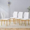Luxury Simple Chair (Set of 4) Material High Resilience Dining Chair - White / Gold - Image 2