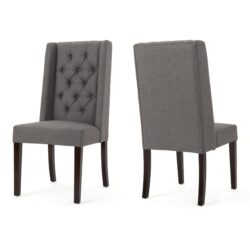 Elegant Tufted Dining Chair (Set of 2) With High Backrest - Dark Gray