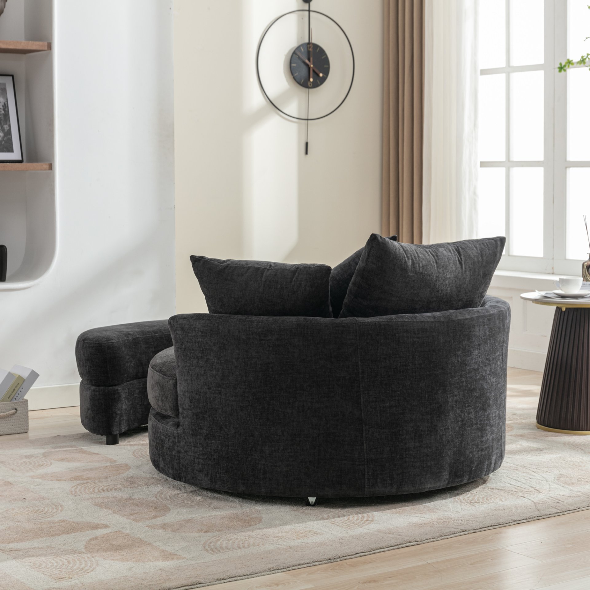 360° Swivel Accent Barrel Chair With Storage Ottoman & 4 Pillows, Modern Chenille Leisure Chair Round Accent For Living Room - Gray - Image 10