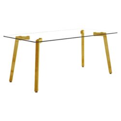 Minimalist Rectangular Dining Table With Tempered Glass Top And en Metal Legs - Golden / Transparent