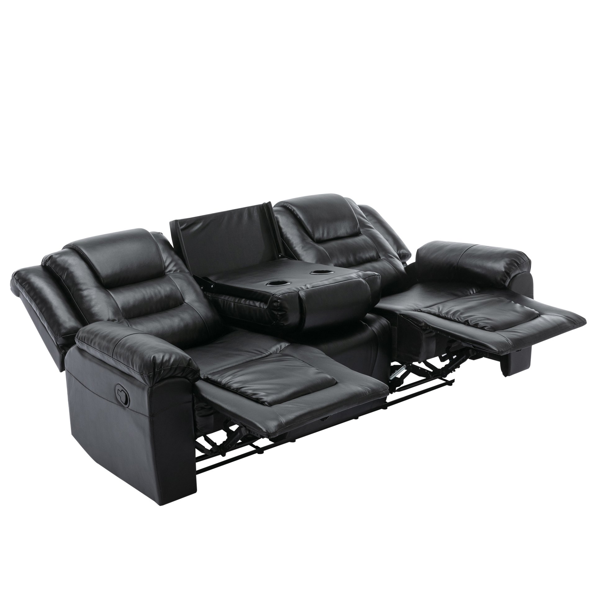 3 Seater Home Theater Recliner Manual Recliner Chair With Two Built-In Cup Holders For Living Room - Black - Image 10