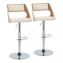 Cecina - Mid-Century Modern Adjustable Height Barstool With Swivel With Oval Footrest (Set of 2) - Chrome / Zebra / Cream