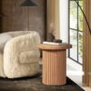 Kenzie - Fluted Pillar Round Accent Side Table - Light Natural Brown - Image 5