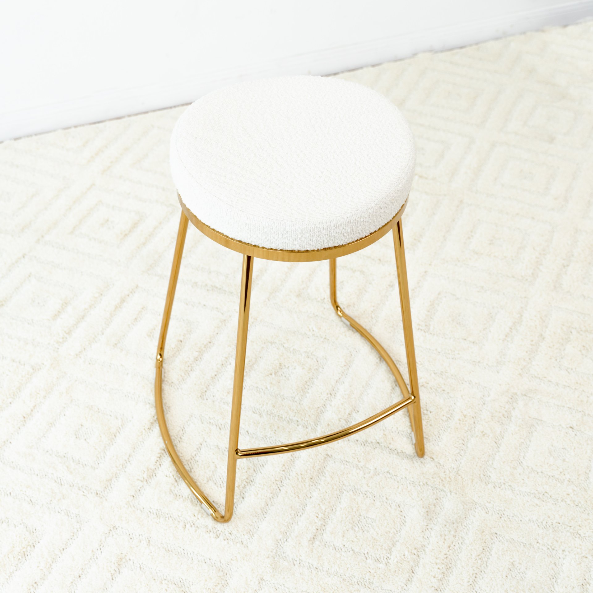 Jane - Mid-Century Modern Luxury Upholstered Stool - White - Image 4