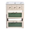 Bathroom Vanity With Ceramic Sink, Bathroom Vanity Cabinet With 2 Drawers, Wooden Bathroom Sink Cabinet - Beige / Green - Image 13
