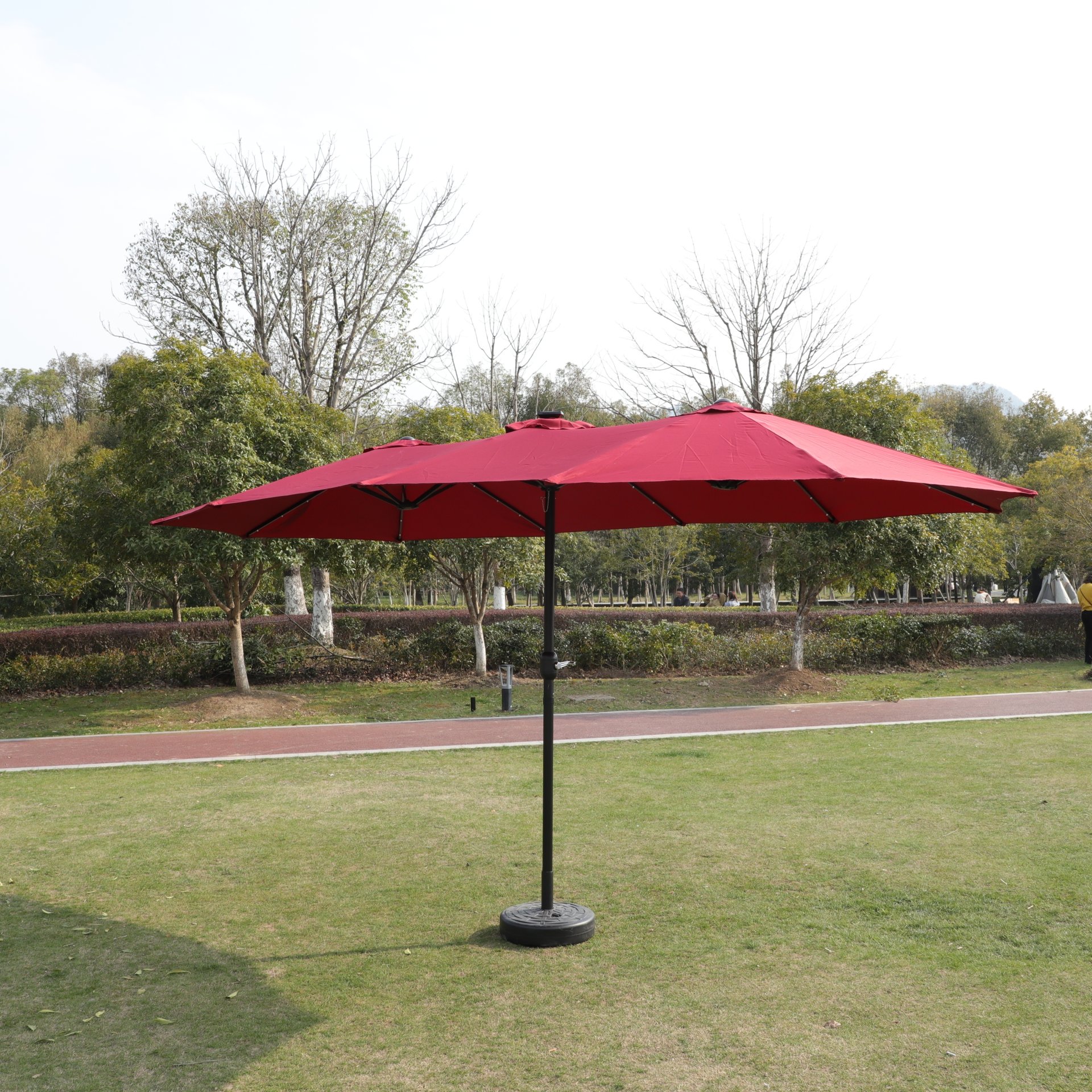 15 X 9 Ft Large Double Sided Rectangular Outdoor Twin Patio Market Umbrella With Light And Base - Red - Image 15