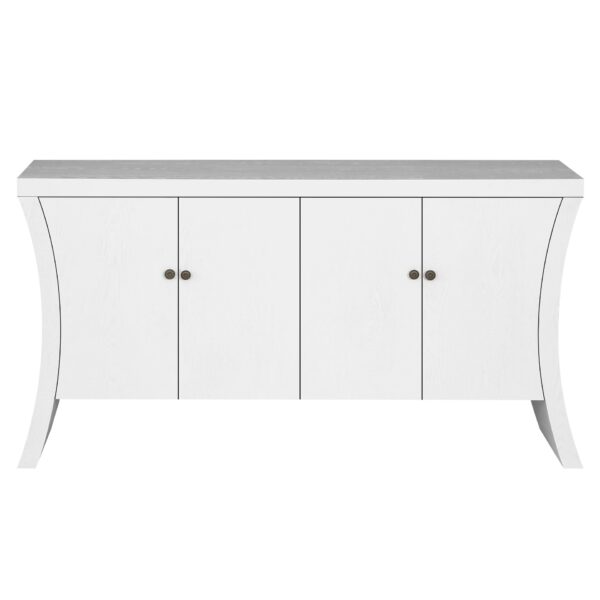 Refined Industrial 4 Door Credenza With Wooden Arc Legs & Bronze Clasps, Advanced Storage Design - White