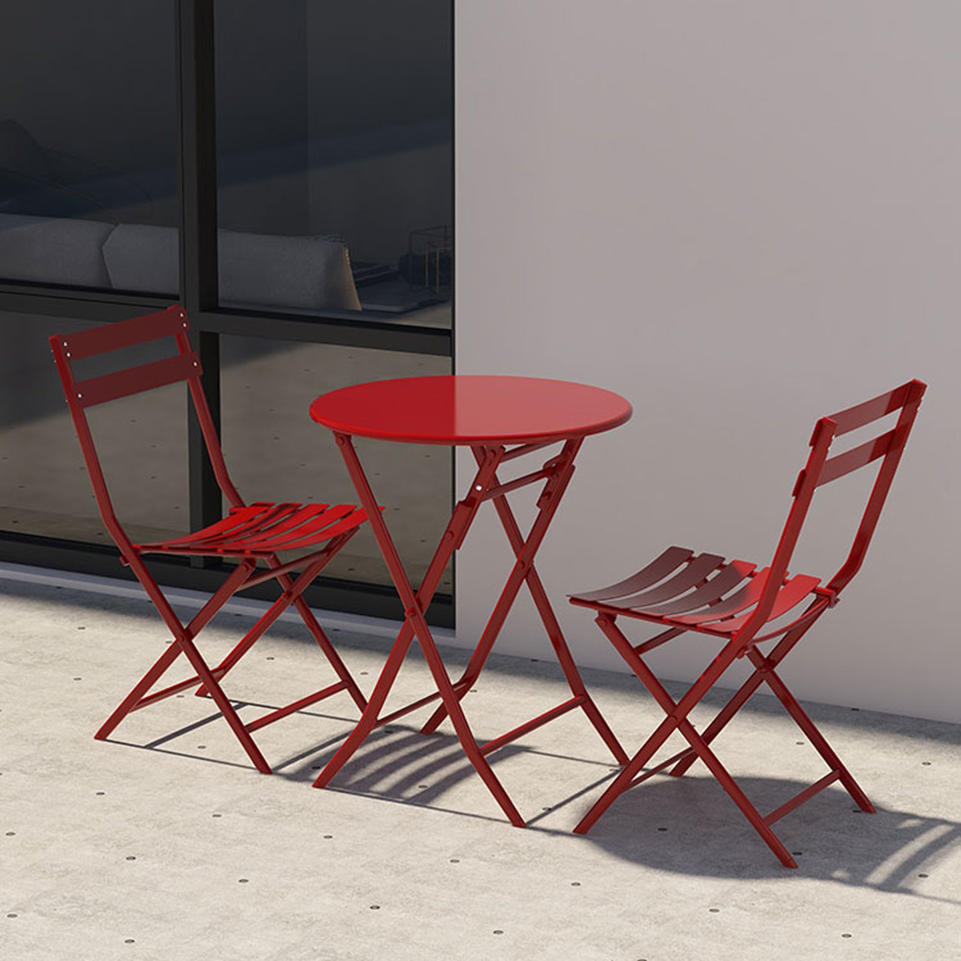 3 Piece Patio Bistro Set Of Foldable Round Table And Chairs - Red - Image 2