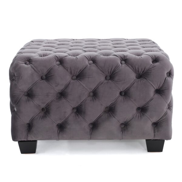 Modern Glam Velvet Ottoman With Button Tufted Diamond Stitch Design - Gray