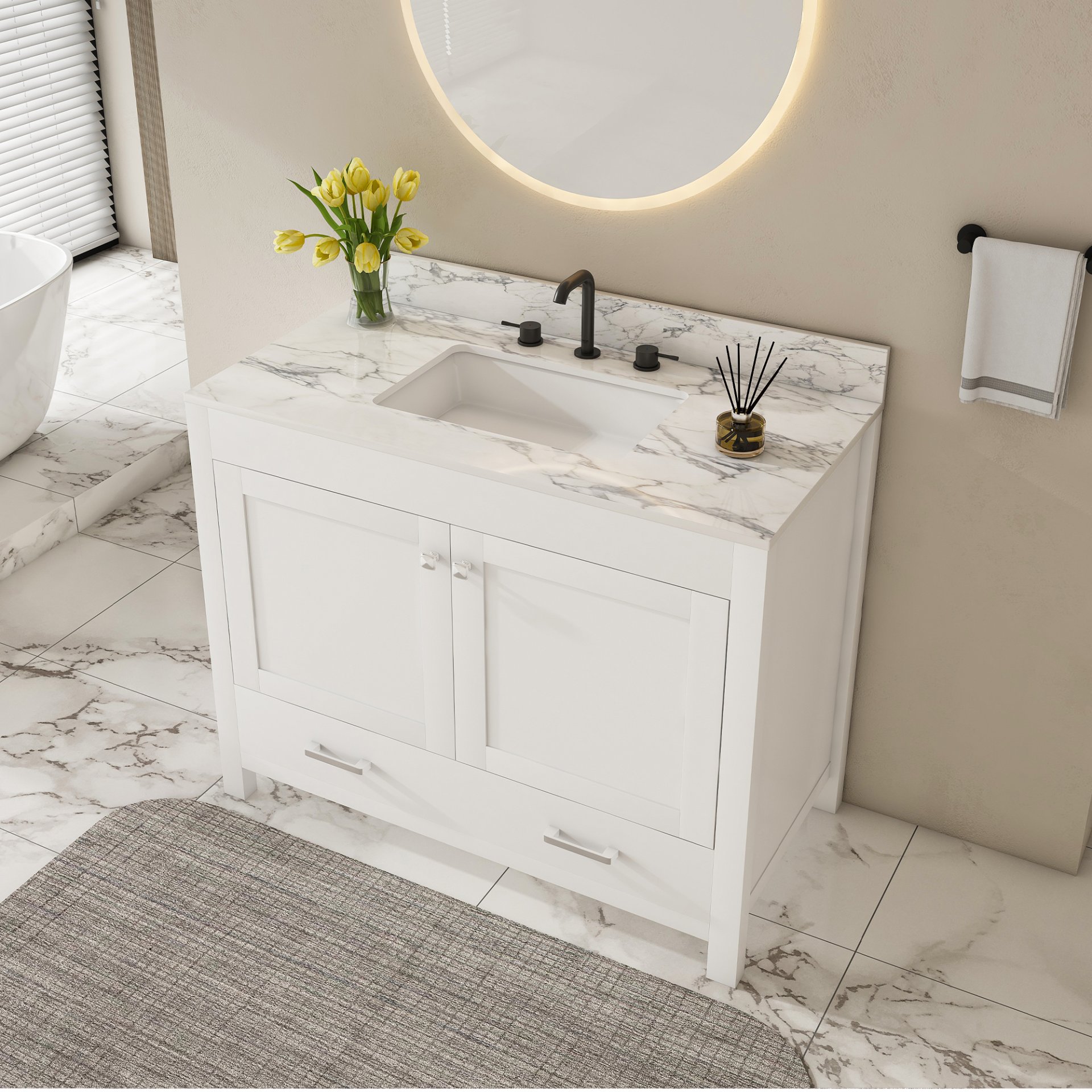 43" Bathroom Vanity Multi Functional Cabinet - White - Image 4