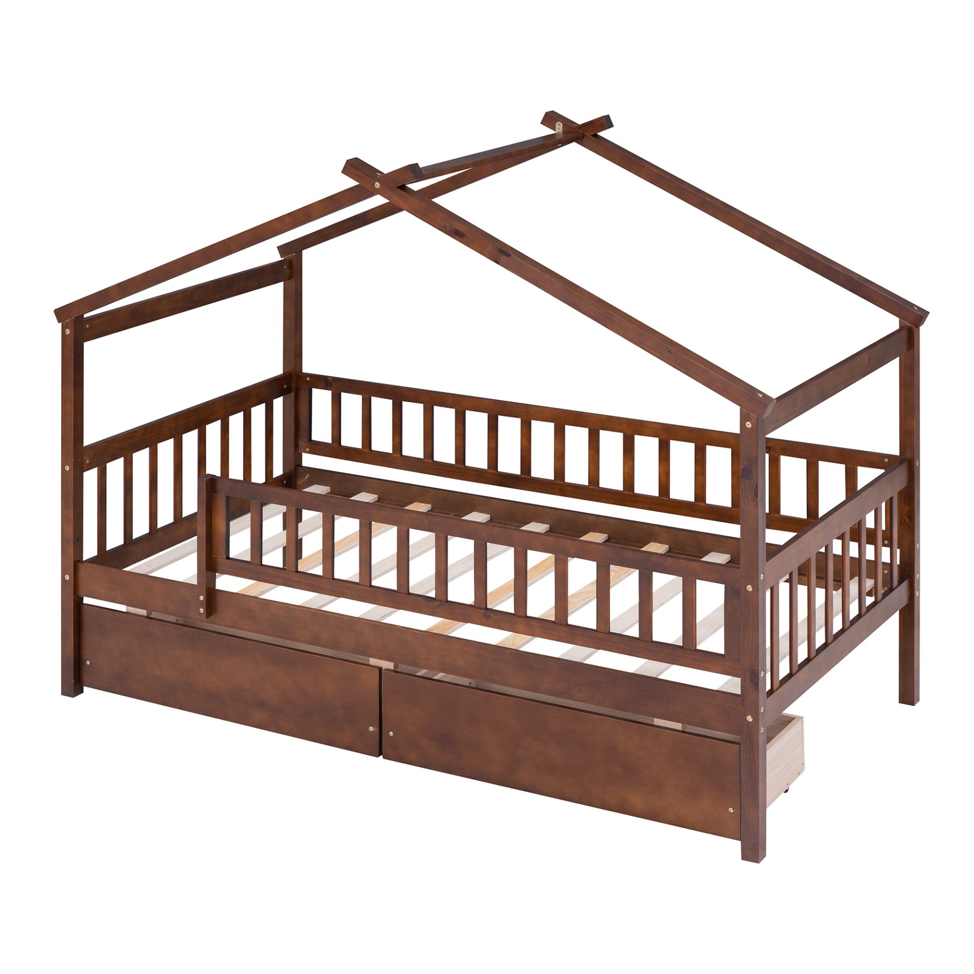 Twin Size House Bed With 2 Drawers - Walnut - Image 6