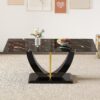 Modern Minimalist Luxurious Imitation Marble Dining Table Rectangular Office Desk With Tempered Glass - Black - Image 4