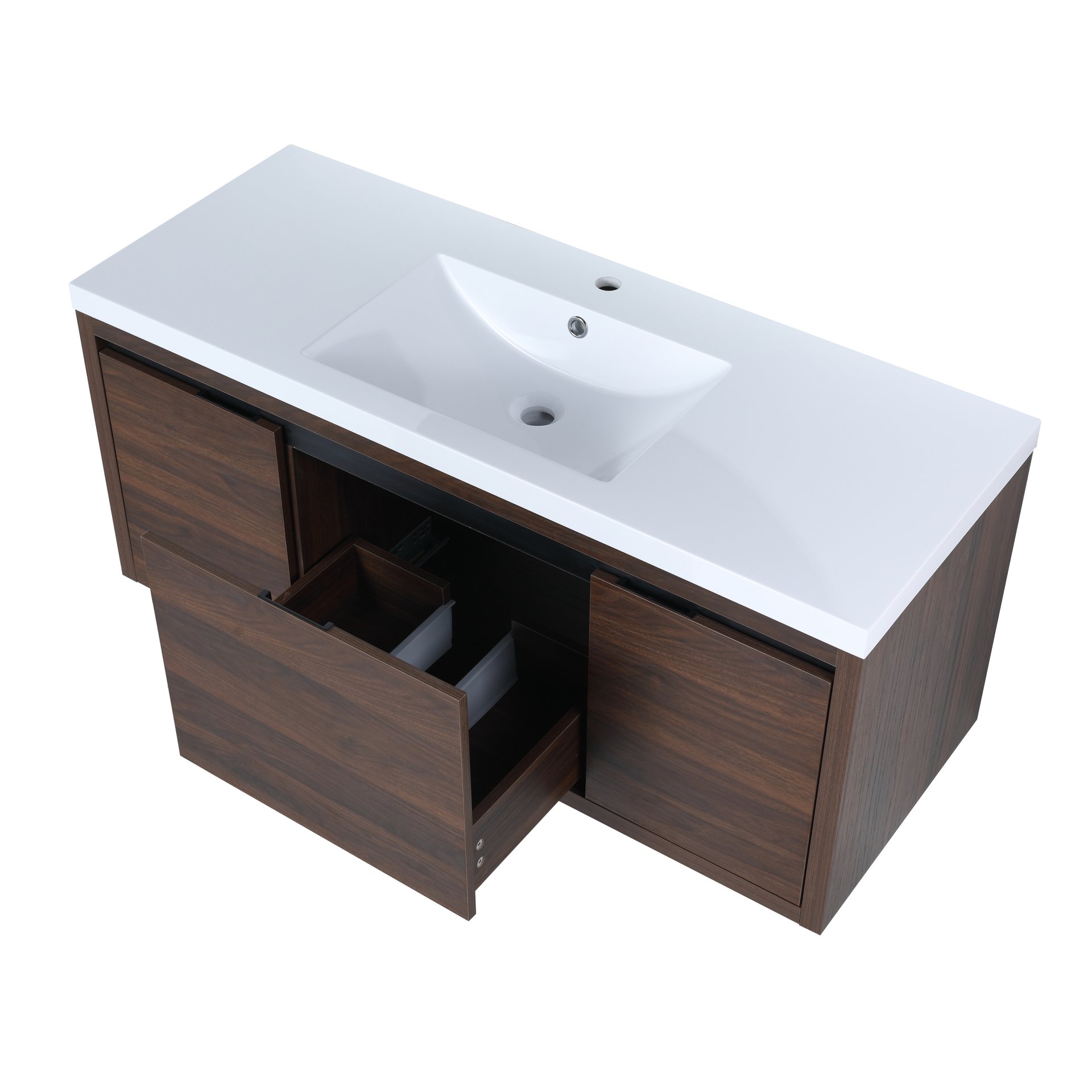 Floating 48" Bathroom Vanity With Resin Sink And Soft Close Doors California Plywood - California Walnut - Image 15