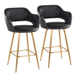 Margarite - Contemporary Fixed Height Counter Stool With Square Footrest (Set of 2) - Gold / Black Gold