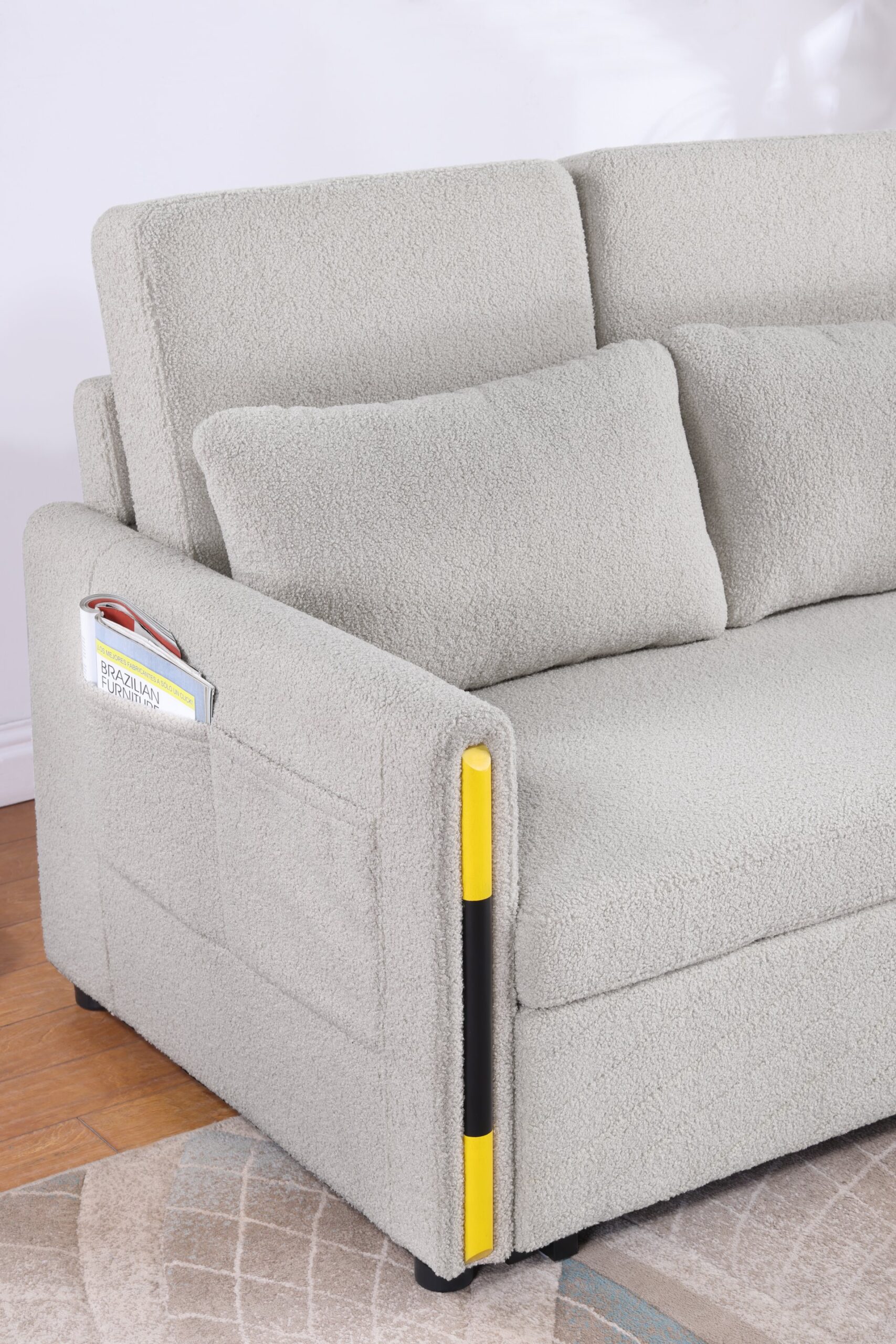 Percy - Teddy Velvet Sleeper Loveseat With Dual - Pull Sleeper Design - Beige - Image 6