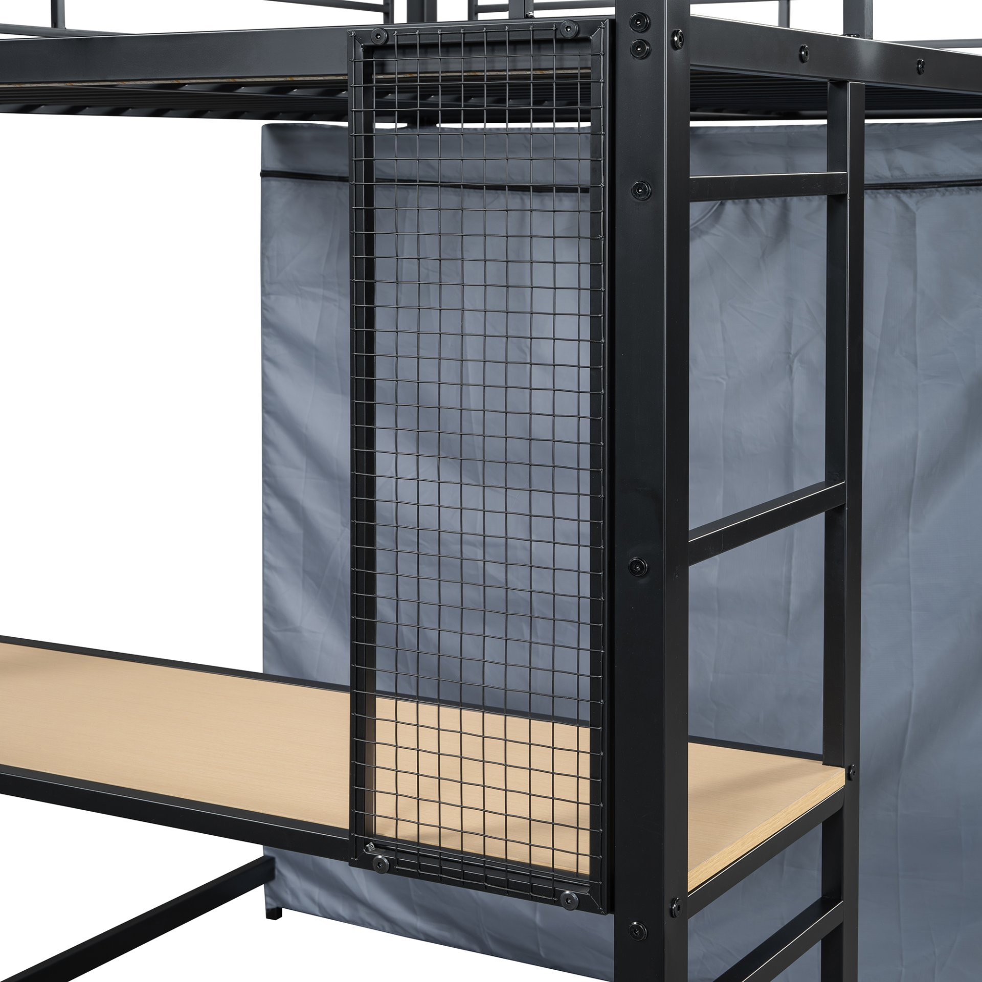 Full Size Loft Bed With Desk, Shelves, Power Outlet, LED Light And Wardrobe - Black - Image 22
