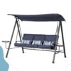 Steel 3 Seater Swing Porch Swing With Canopy - Blue - Image 7