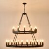 2 Tiers Wagon Wheel Chandelier Wooden Farmhouse 36 Light (24 / 12) Or (12 / 24) Metal Chandeliers 2 Story Light Fixtures Industrial For High Ceiling Living Dining Room Foyer, Adjustable Height - Black - Image 24