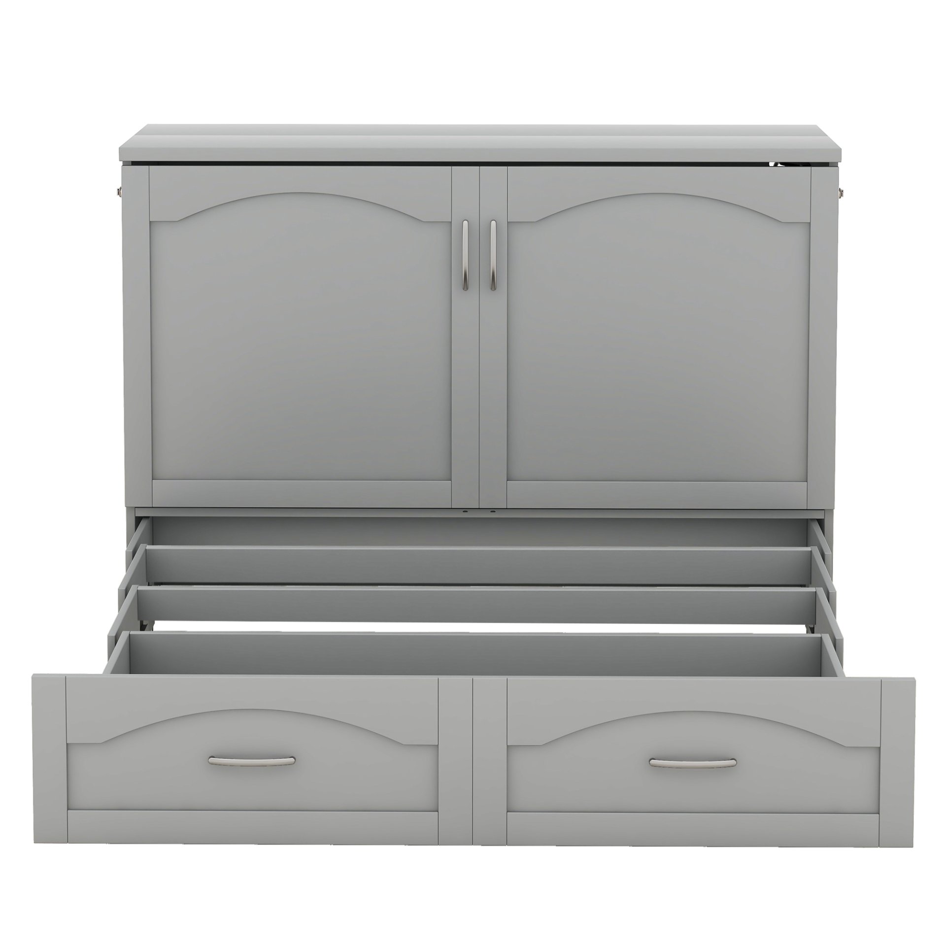 Full Size Murphy Wall Bed With Drawer And A Set Of Sockets & USB Ports, Pulley Structure Design - Gray - Image 19