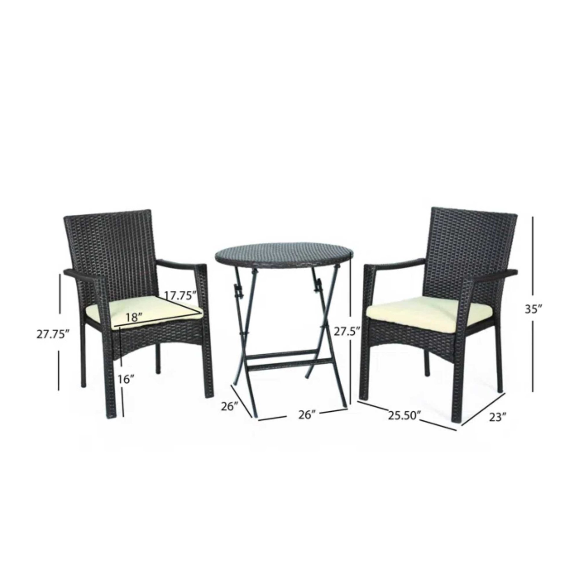 3 Piece Bistro Set With Water Resistant Cushions And 2 Chairs - Brown Multi - Image 3