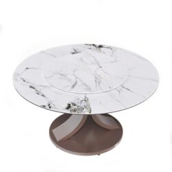Round Dining Table With 360° Rotating Lazy Susan Scratch & Heat For Dining Room & Kitchen, Table Only - White
