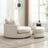 360° Swivel Accent Barrel Chair With Storage Ottoman & 4 Pillows, Modern Chenille Leisure Chair Round Accent For Living Room - Cream - Image 26