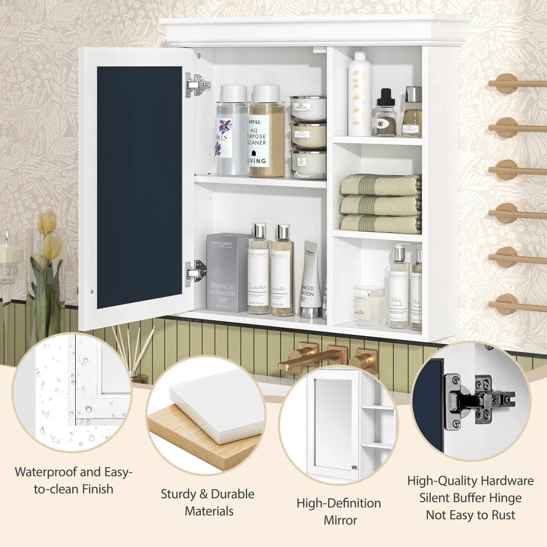 Bathroom Medicine Cabinet With Mirror, Wall Mounted Mirror Cabinet & Storage Organizer, Over The Toilet Storage White Storage Cabinet For Bathroom - White - Image 5