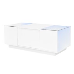 LED Coffee Table, Modern Center Table, Coffee Table With Open Storage Compartment And 2 Hidden Drawers For Living Room - White