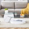 Modern Marble Pattern Coffee Table Versatile Design, Tempered Glass, Oval Countertop - Transparent / White - Image 2