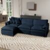 Modular Sectional Sofa, Oversized Deep Seat L Shaped Couch Set With Movable Ottoman, Chenille - Blue - Image 18