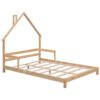 Full House-Shaped Headboard Bed With Handrails, Slats - Natural - Image 8
