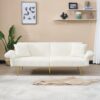 Corduroy Foldable Double Sofa Bed With Folding Armrests For Living Rooms And Small Spaces - White - Image 2