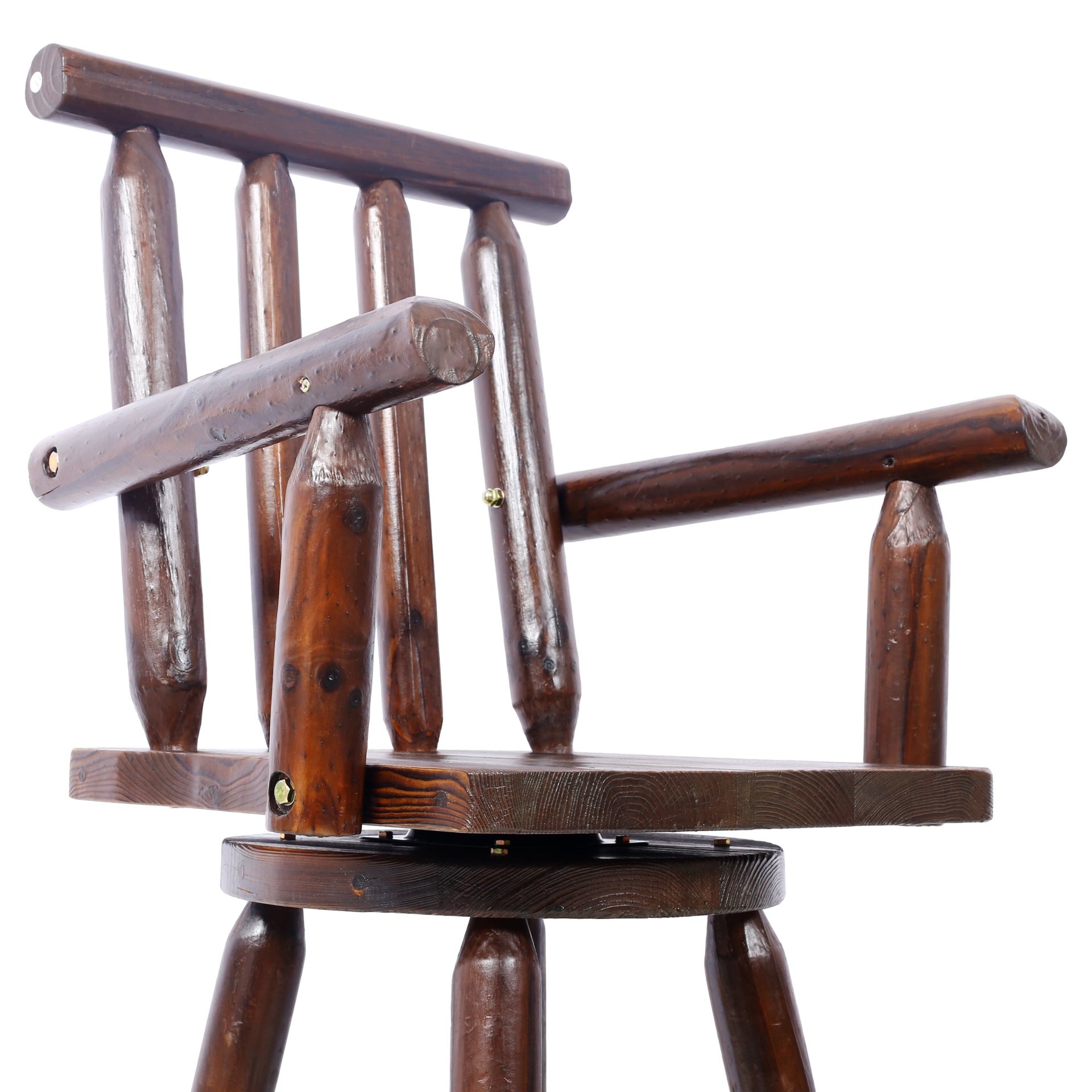 Rustic Bar Stool Fir Wood Construction, Chair With Footrest, Wide Armrest, Rustic Kitchen Stool, Tall Bistro Chair For Dining Room, Restaurant, Pub, 4 Foot - Brown - Image 15