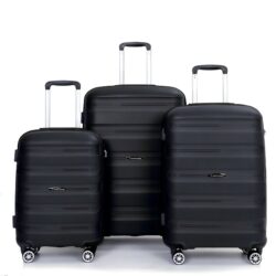 Hardshell Suitcase Spinner Wheels Pp Luggage Sets Lightweight Durable Suitcase & Tsa Lock, 3 Piece Set (20/24/28) - Black