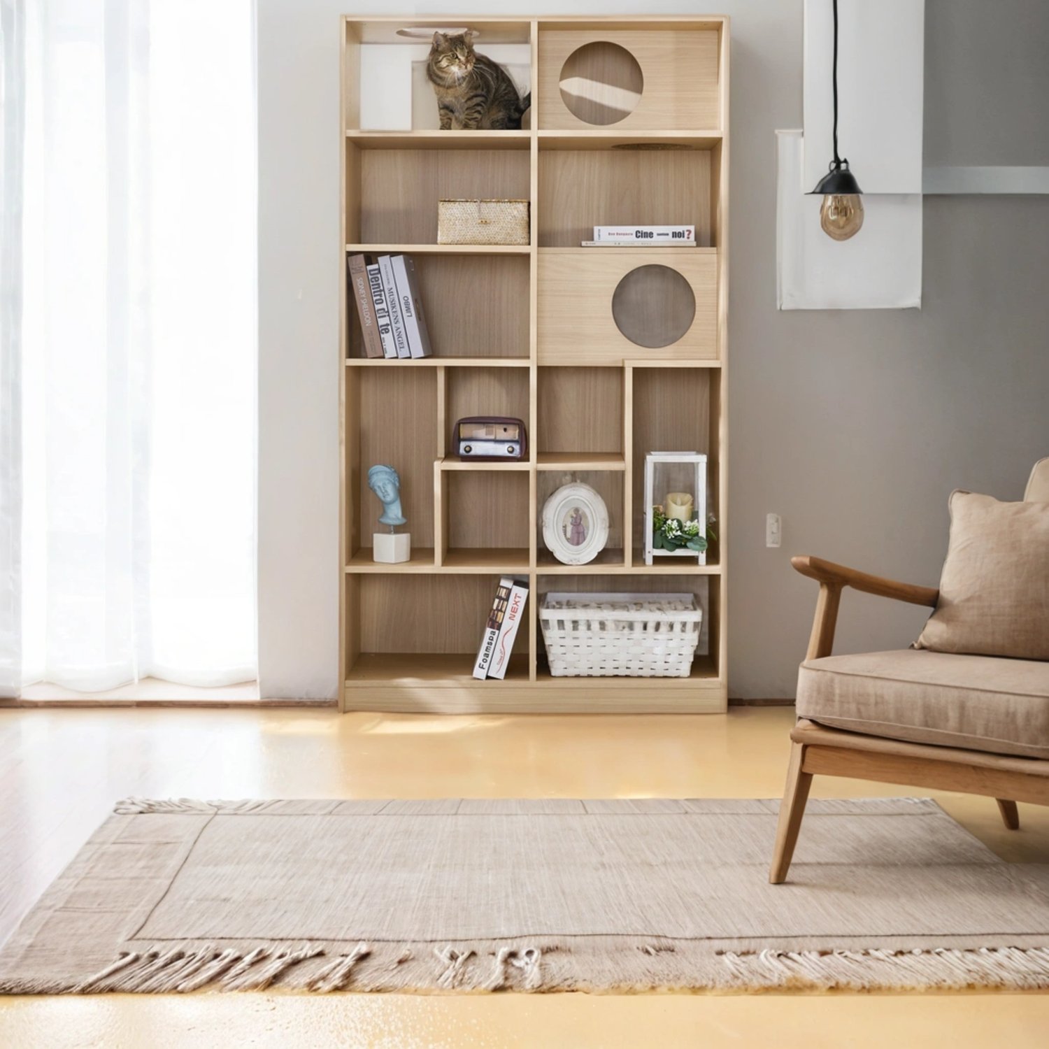 Furniture Style Cat Bookcase Cat Tree Shelves - Natural - Image 13
