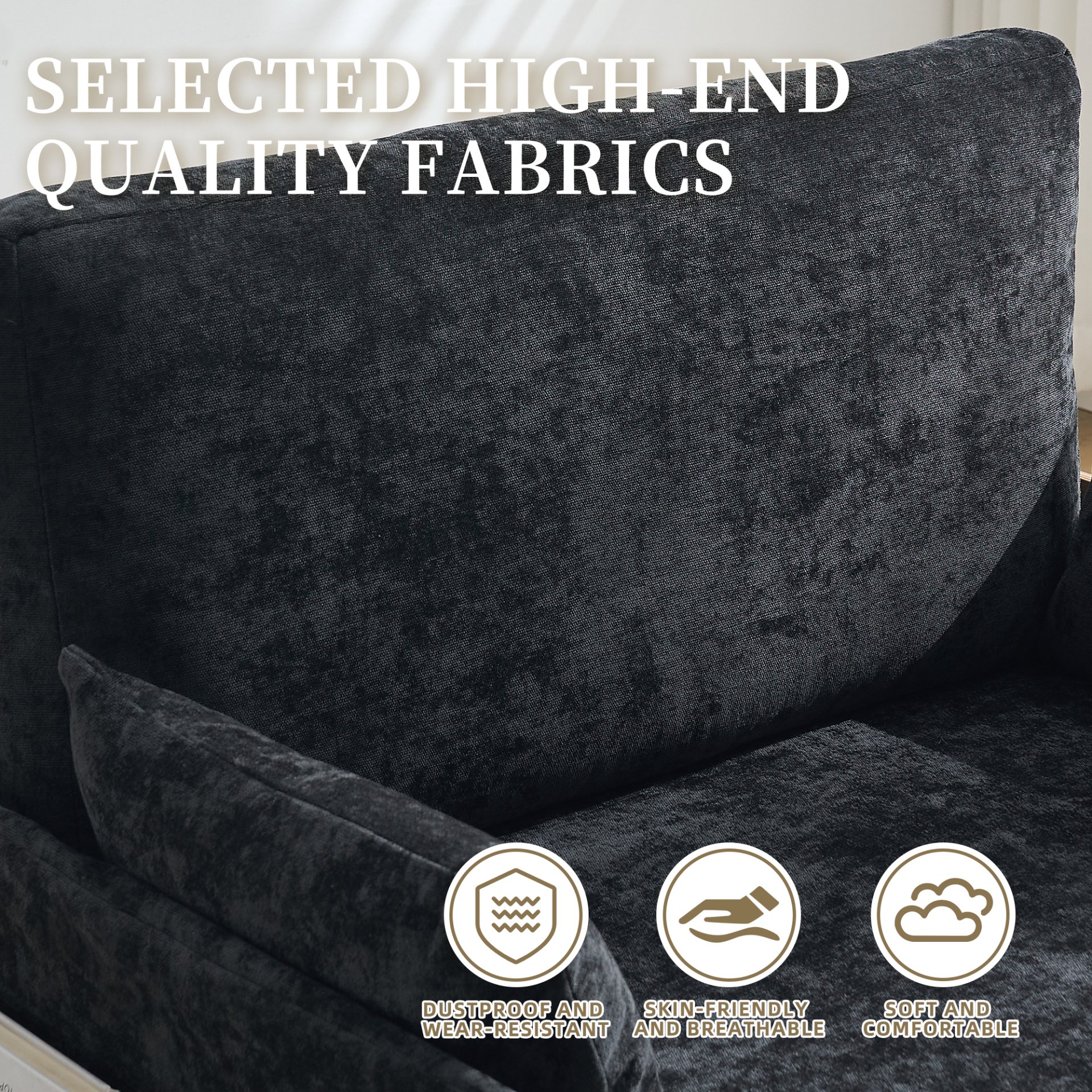 Mid Century Modern Foldable Sofa Bed Recliner, 3 - 1 Convertible Sleeper With 3 Pillows For Small Spaces - Black - Image 10