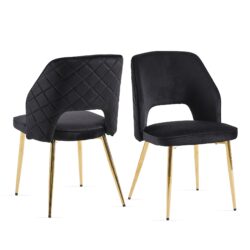 Velvet Dining Chairs With Metal Legs And Hollow Back Upholstered Dining Chairs (Set of 4) - Black
