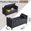 Storage Bench, Queen Velvet Button Bedside Bench, Entryway Living Room With Armrests, Nailhead Trim, Upholstered Bedroom Bench, Bedside Ottoman, Living Room, Entryway - Black - Image 3