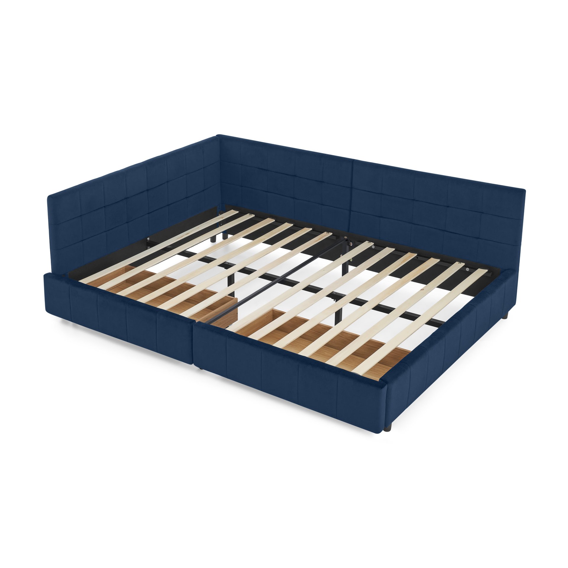 Mid Century Upholstered Tufted Full Size Storage Bed Frame With Velvet - Dark Blue - Image 16