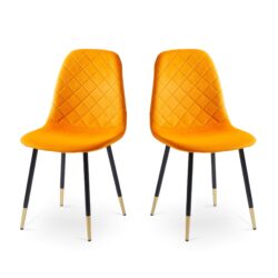 Velvet Tufted Accent Chairs With Golden Color Metal Legs, Modern Dining Chairs For Living Room (Set of 2) - Orange