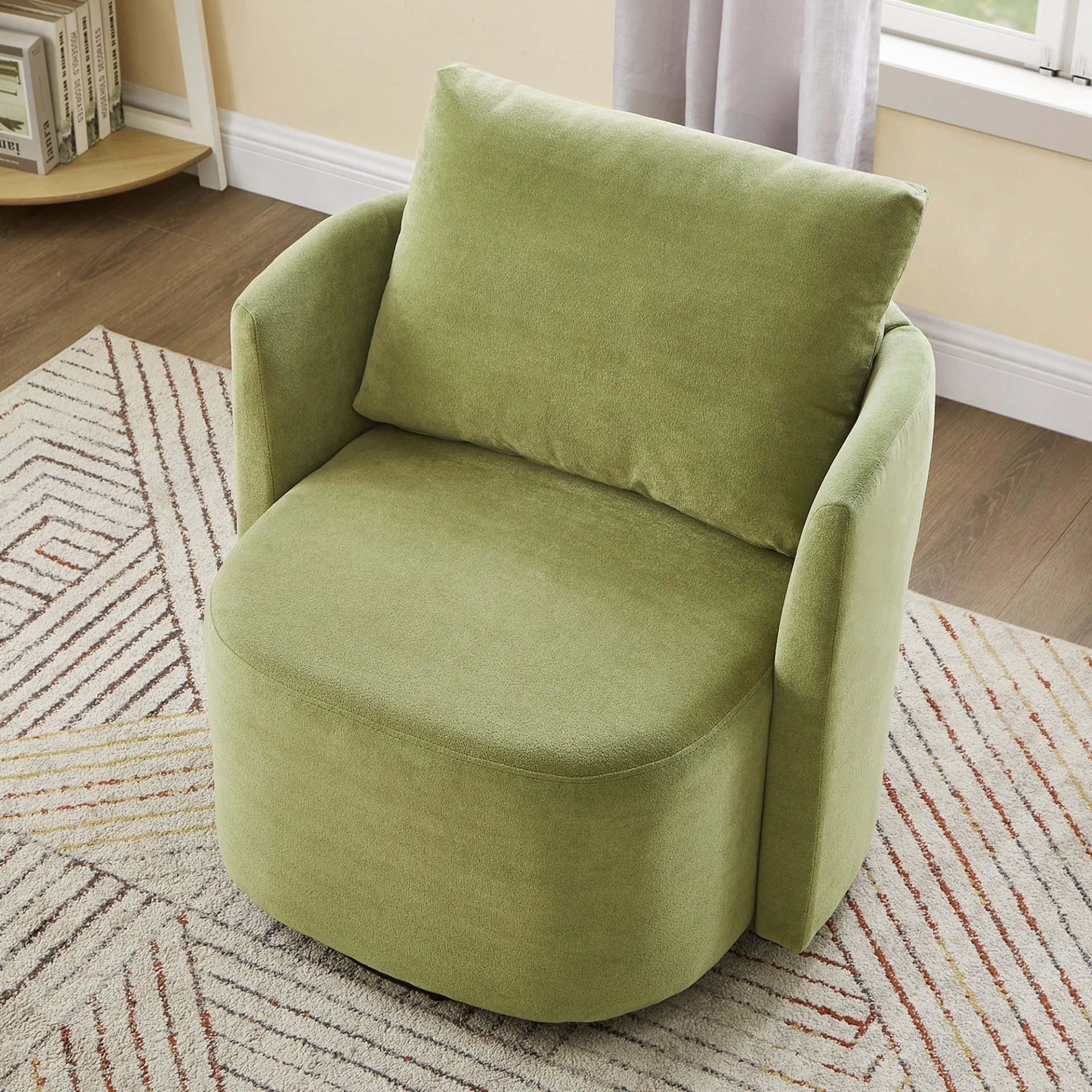 360° Swivel Chair, Accent Barrel Armchair, Upholstered With Curved Design - Green - Image 10