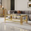 Top And Bottom Double Layer Tempered Glass Coffee Table And Mirror Finished Stainless Steel Frame - Gold - Image 2