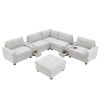 Sectional With Acrylic Table Top U Shaped Couch Set With 2 Consoles USB Charger, Storage Drawers And Pockets Movable Ottoman Tufted Sofa - Light Gray - Image 5