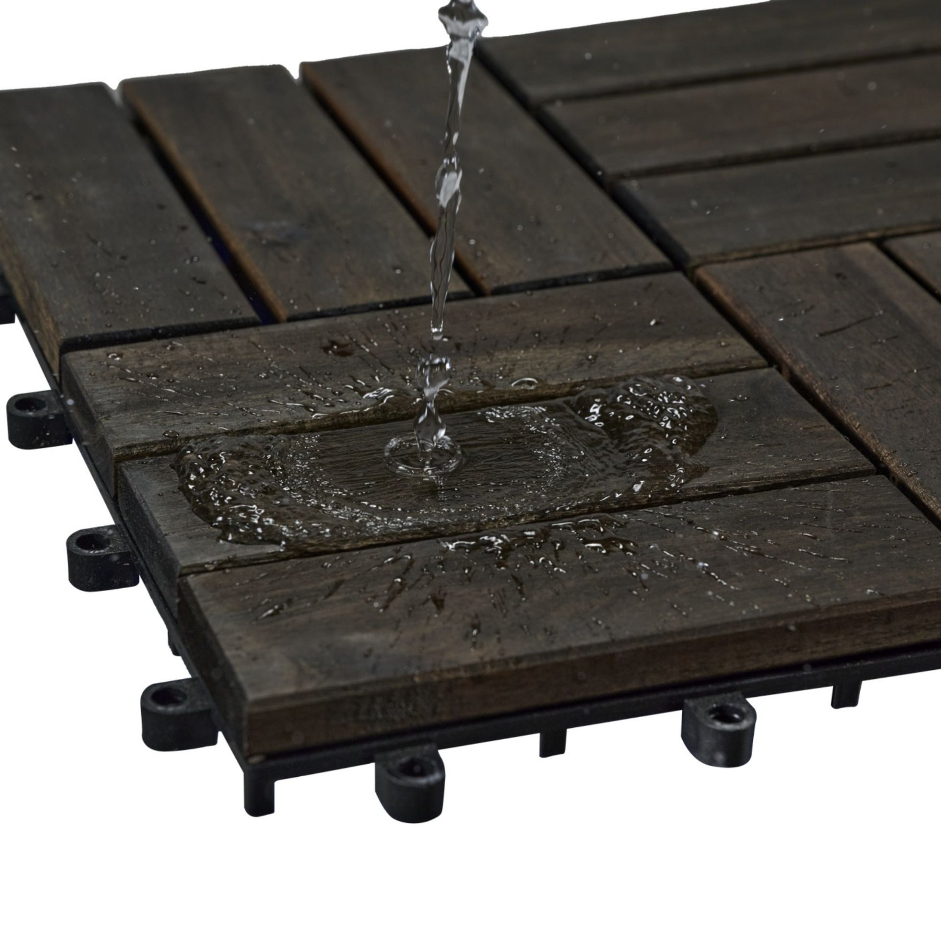 Acacia Wood Interlocking Deck Tiles Checker Pattern Outdoor Flooring - Dark Brown - Image 21