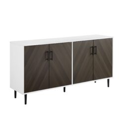 Mid-Century Modern Faux Bookmatch Door Buffet - Ash Brown / Solid White