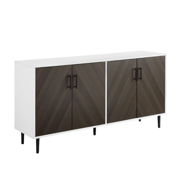 Mid-Century Modern Faux Bookmatch Door Buffet - Ash Brown / Solid White
