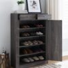 Shoe Cabinet, Two Door Storage Cabinet With Two Drawers, Fits 15 Pair Of Shoes - Distressed Gray - Image 2