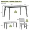 6 Pieces Dining Room Table Set, Rustic Farmhouse Dining Room Rectangular Table With 4 Upholstered Chairs And Bench, Solid Wood Kitchen Dining Table Set For 6 Persons - Gray - Image 3