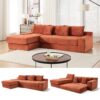 L Shaped Sectional Couch With Memory Foam & Steel Frame Convertible Sofa Bed - Orange - Image 9