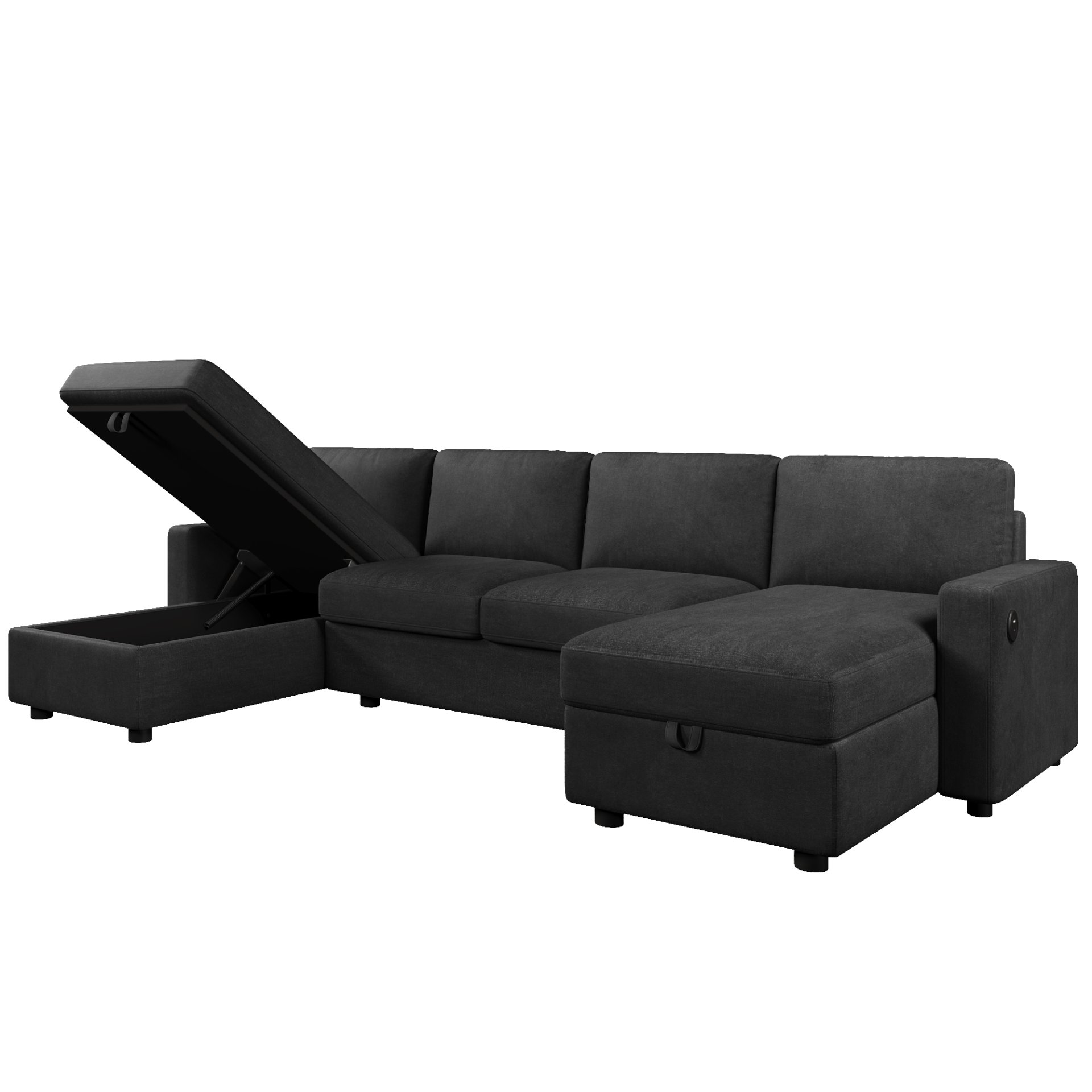 Convertible U Shaped Sectional Sofa With Storage Chaise Lounges And USB Ports - Black - Image 13